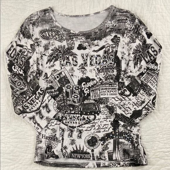 take two Tops - Vintage Take Two Las Vegas Bejeweled Quarter Sleeve Y2K Shirt